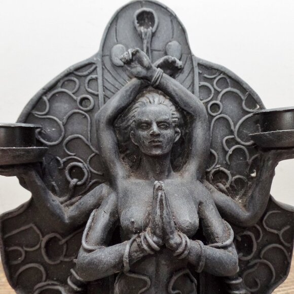 Kali The Black Goddess Bound And Kneeling Gothic Candle Holder - Picture 2 of 14
